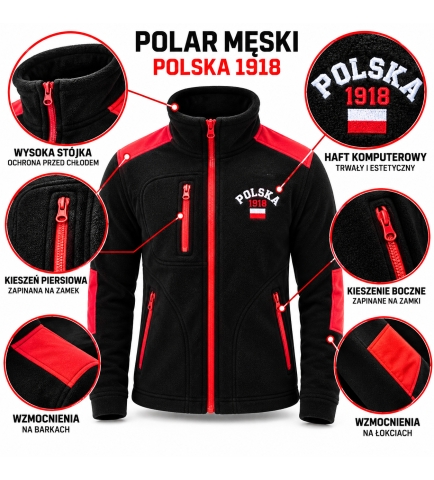 Polar Patriotyczny z Haftem Polska 1918, Czarny - czerwony